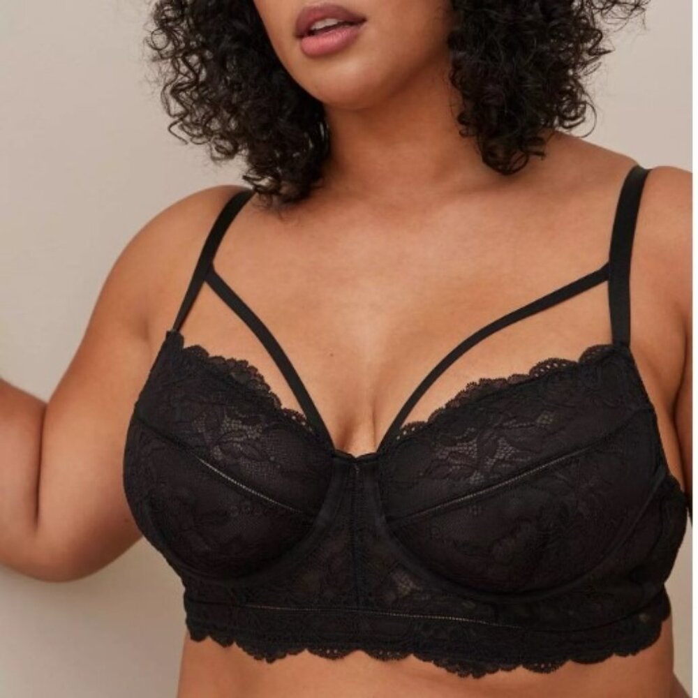 NWT Torrid Longline Unlined Underwire Lace Bra - Black - Size 3 (22/24)